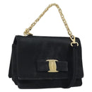 Salvatore Ferragamo Vala Ribbon Shoulder Bag Satin 2way Black Gold Auth 173786-1