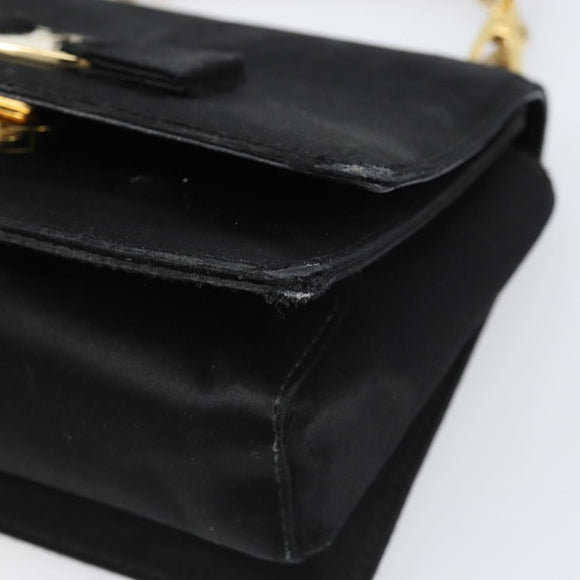 Salvatore Ferragamo Vala Ribbon Shoulder Bag Satin 2way Black Gold Auth 173786