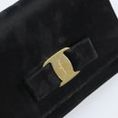 Salvatore Ferragamo Vala Ribbon Shoulder Bag Satin 2way Black Gold Auth 173786-18