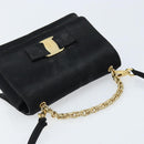 Salvatore Ferragamo Vala Ribbon Shoulder Bag Satin 2way Black Gold Auth 173786-6