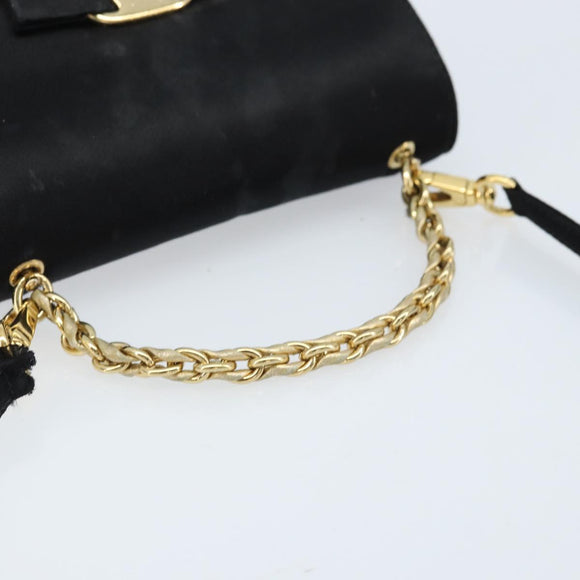 Salvatore Ferragamo Vala Ribbon Shoulder Bag Satin 2way Black Gold Auth 173786