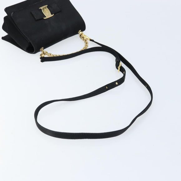Salvatore Ferragamo Vala Ribbon Shoulder Bag Satin 2way Black Gold Auth 173786