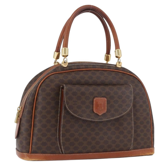 CELINE Macadam Canvas Hand Bag PVC Leather Brown Gold Auth 173791