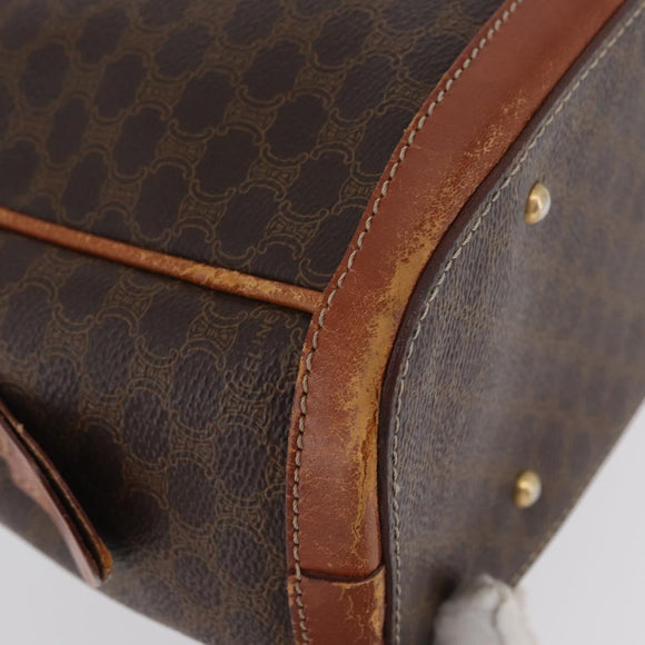 CELINE Macadam Canvas Hand Bag PVC Leather Brown Gold Auth 173791