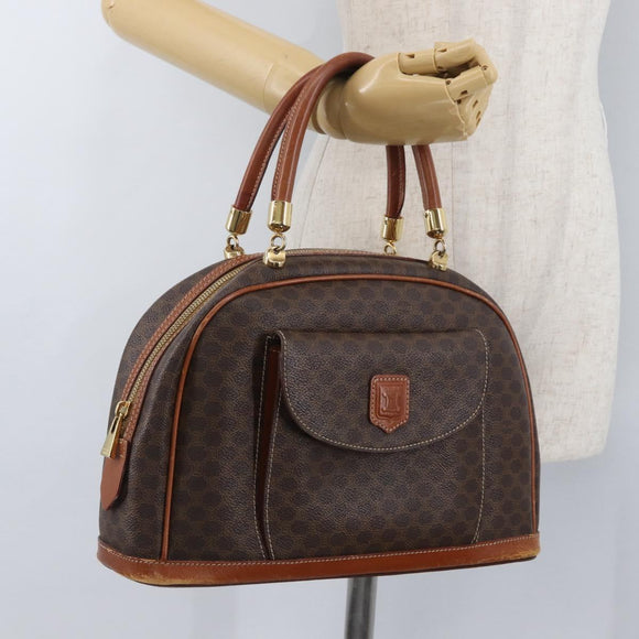 CELINE Macadam Canvas Hand Bag PVC Leather Brown Gold Auth 173791