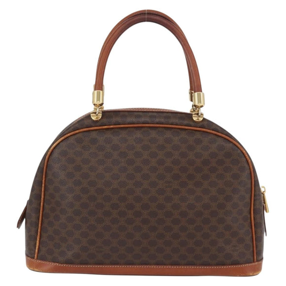 CELINE Macadam Canvas Hand Bag PVC Leather Brown Gold Auth 173791