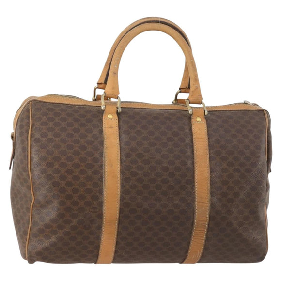 CELINE Macadam Canvas Boston Bag PVC Leather Brown Gold Auth 173792