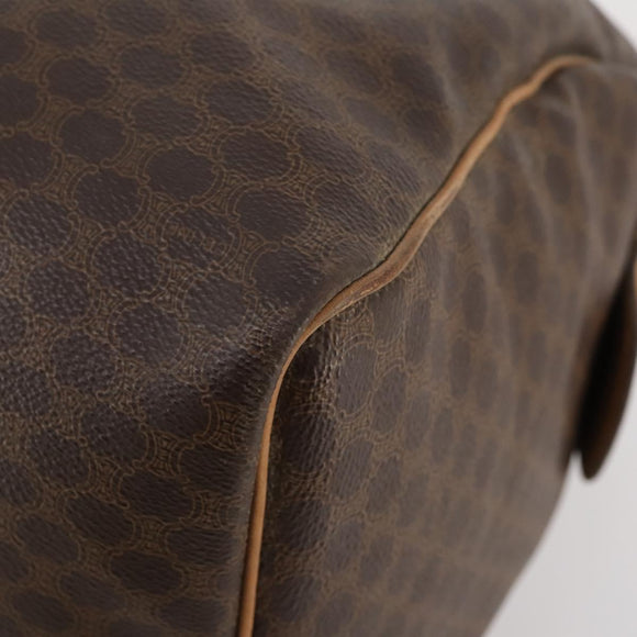 CELINE Macadam Canvas Boston Bag PVC Leather Brown Gold Auth 173792