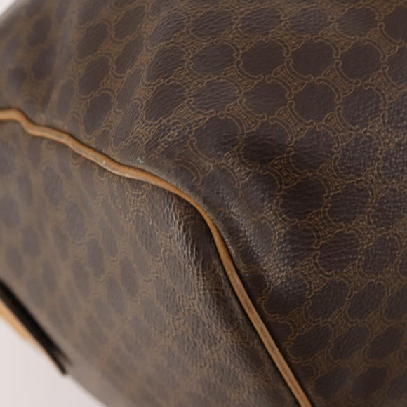 CELINE Macadam Canvas Boston Bag PVC Leather Brown Gold Auth 173792