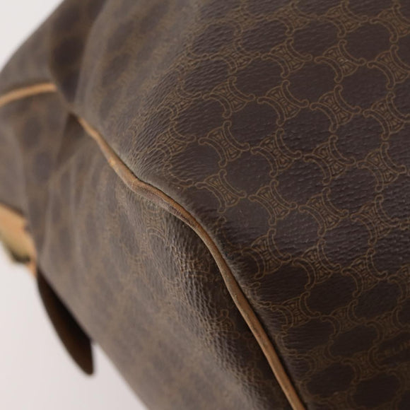 CELINE Macadam Canvas Boston Bag PVC Leather Brown Gold Auth 173792