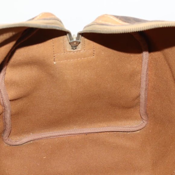 CELINE Macadam Canvas Boston Bag PVC Leather Brown Gold Auth 173792