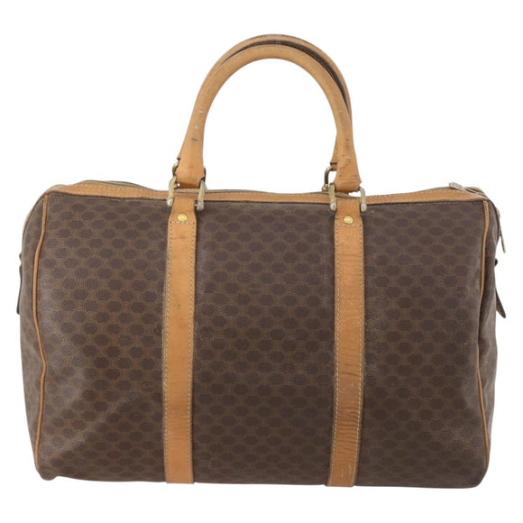CELINE Macadam Canvas Boston Bag PVC Leather Brown Gold Auth 173792
