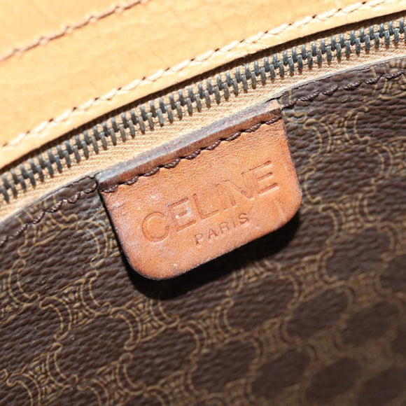 CELINE Macadam Canvas Boston Bag PVC Leather Brown Gold Auth 173792