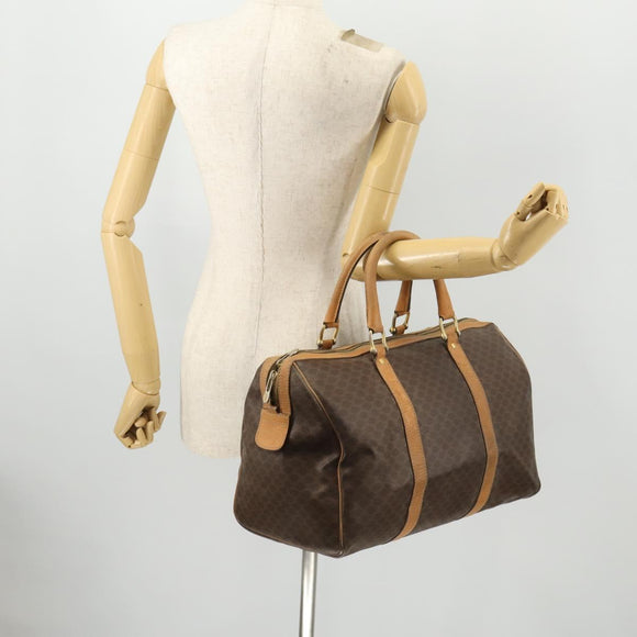 CELINE Macadam Canvas Boston Bag PVC Leather Brown Gold Auth 173792
