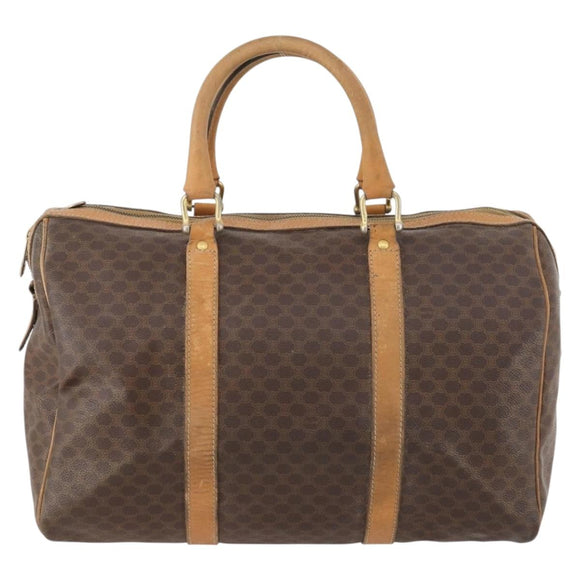 CELINE Macadam Canvas Boston Bag PVC Leather Brown Gold Auth 173792