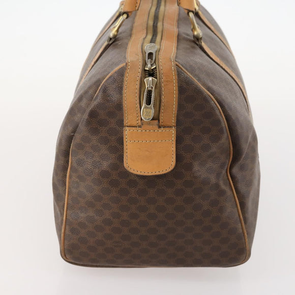 CELINE Macadam Canvas Boston Bag PVC Leather Brown Gold Auth 173792