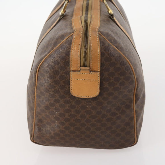CELINE Macadam Canvas Boston Bag PVC Leather Brown Gold Auth 173792