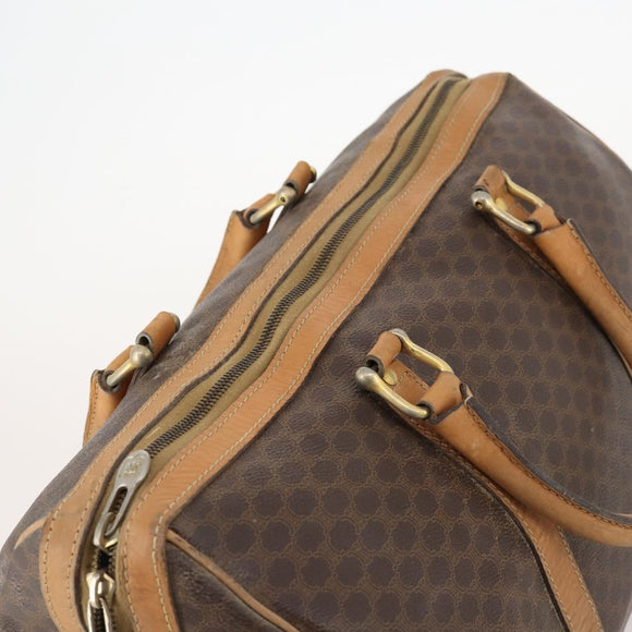 CELINE Macadam Canvas Boston Bag PVC Leather Brown Gold Auth 173792