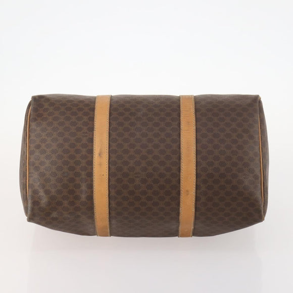 CELINE Macadam Canvas Boston Bag PVC Leather Brown Gold Auth 173792