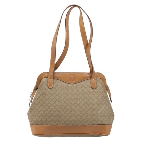 CELINE Macadam Canvas Hand Bag PVC Leather Beige Gold Auth 173793