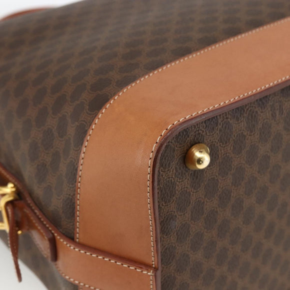 CELINE Macadam Canvas Handtasche PVC Leder Braun Gold Auth 173794