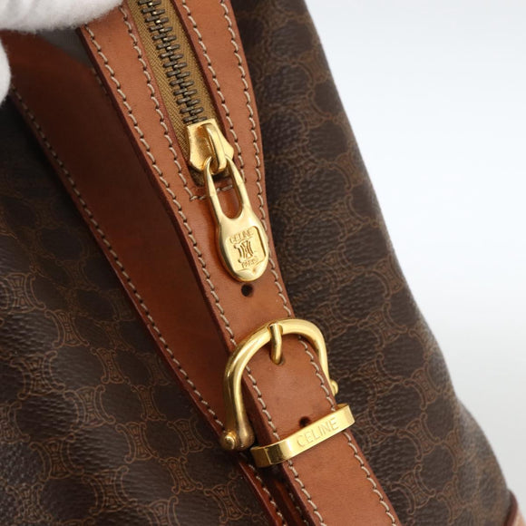 CELINE Macadam Canvas Handtasche PVC Leder Braun Gold Auth 173794