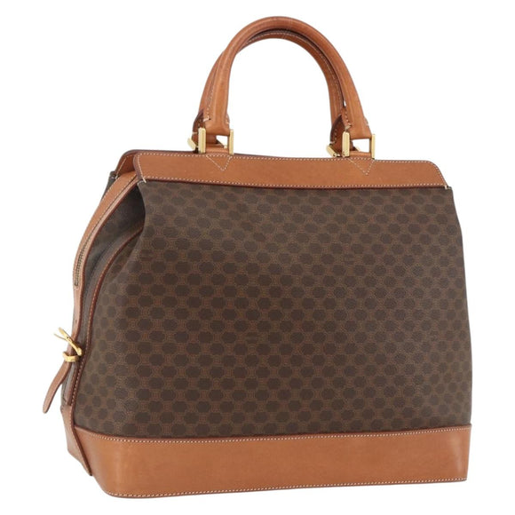 CELINE Macadam Canvas Handtasche PVC Leder Braun Gold Auth 173794