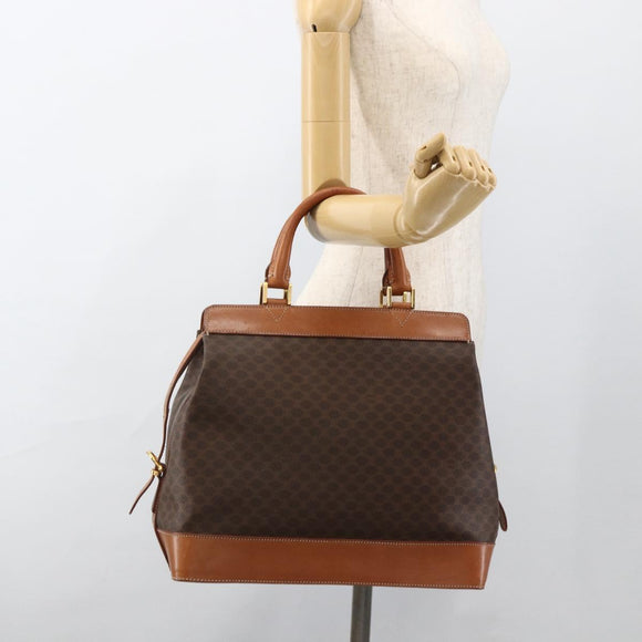 CELINE Macadam Canvas Handtasche PVC Leder Braun Gold Auth 173794