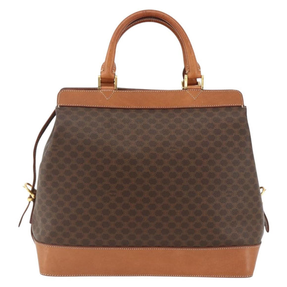 CELINE Macadam Canvas Handtasche PVC Leder Braun Gold Auth 173794