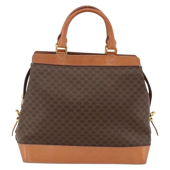 CELINE Macadam Canvas Handtasche PVC Leder Braun Gold Auth 173794