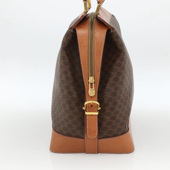 CELINE Macadam Canvas Handtasche PVC Leder Braun Gold Auth 173794