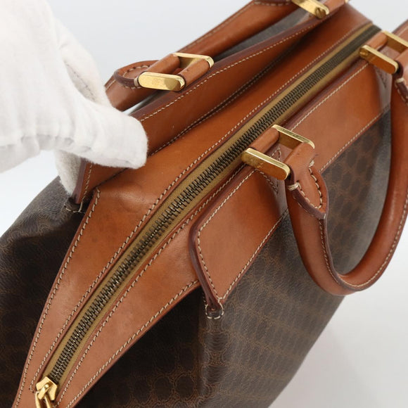 CELINE Macadam Canvas Handtasche PVC Leder Braun Gold Auth 173794