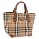 Burberrys Nova Check Hand Bag Canvas Beige Gold Auth 173795-1