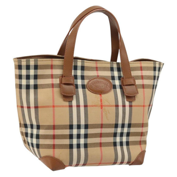 Burberrys Nova Check Hand Bag Canvas Beige Gold Auth 173795