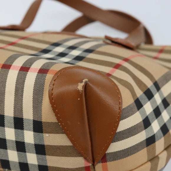 Burberrys Nova Check Hand Bag Canvas Beige Gold Auth 173795