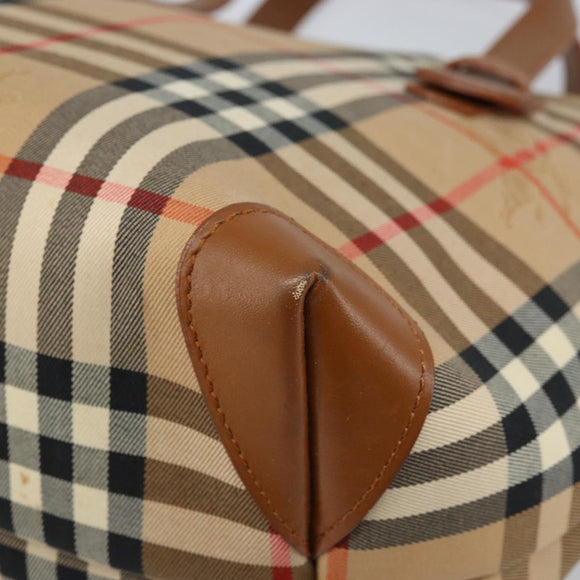 Burberrys Nova Check Hand Bag Canvas Beige Gold Auth 173795