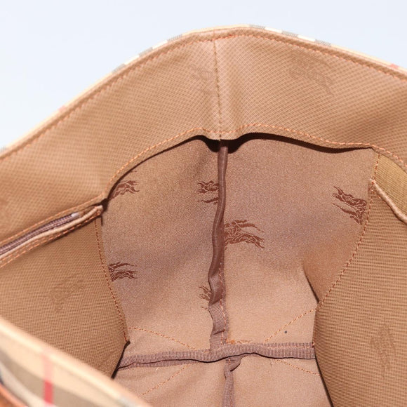 Burberrys Nova Check Hand Bag Canvas Beige Gold Auth 173795