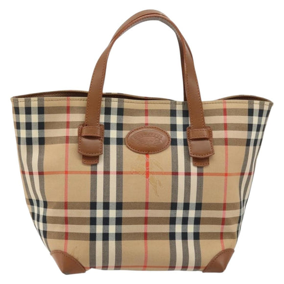 Burberrys Nova Check Hand Bag Canvas Beige Gold Auth 173795