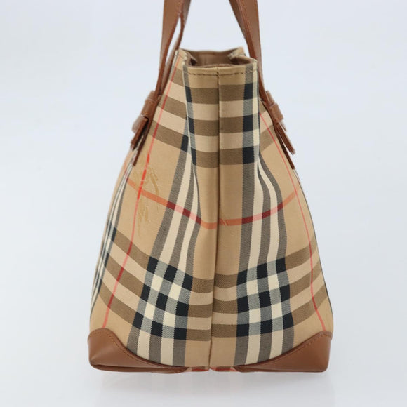 Burberrys Nova Check Hand Bag Canvas Beige Gold Auth 173795