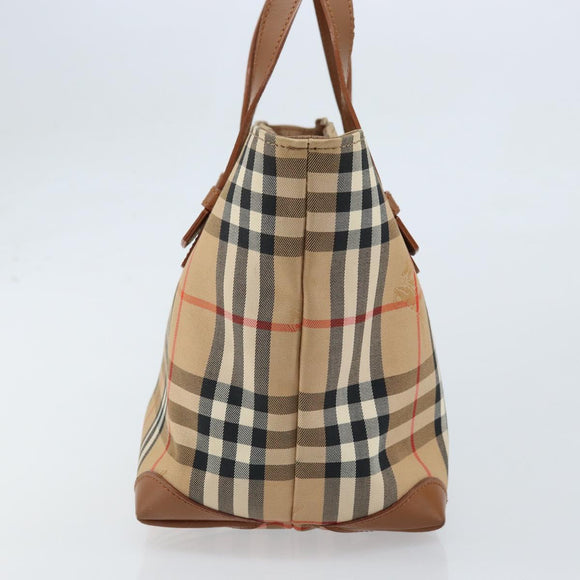 Burberrys Nova Check Hand Bag Canvas Beige Gold Auth 173795