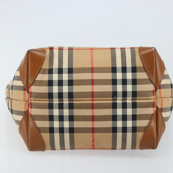 Burberrys Nova Check Hand Bag Canvas Beige Gold Auth 173795