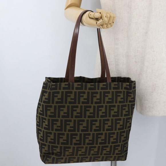FENDI Zucca Canvas Handtasche Schwarz Braun Auth 173796