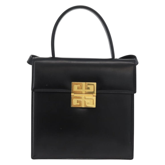 GIVENCHY Hand Bag Leather 2way Black Gold Auth 173799