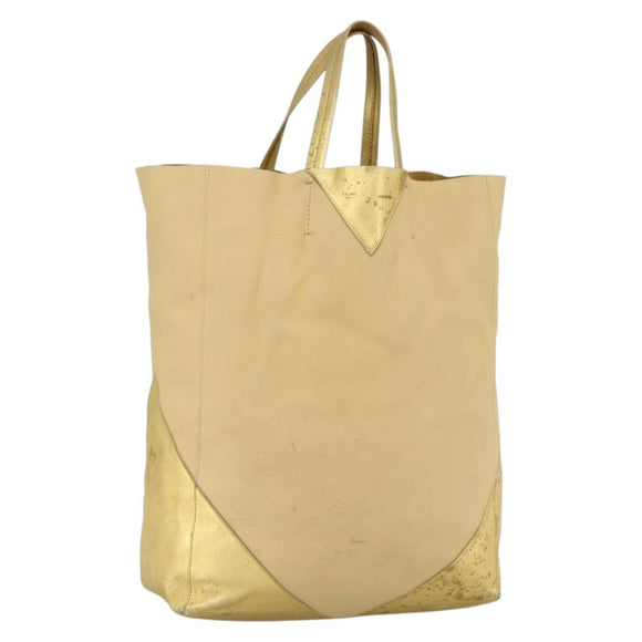 CELINE Tote Bag Leather Gold Auth 173800