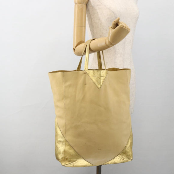 CELINE Tote Bag Leather Gold Auth 173800