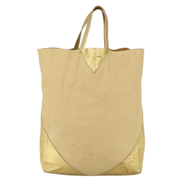 CELINE Tote Bag Leather Gold Auth 173800