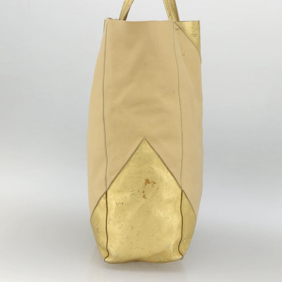 CELINE Tote Bag Leather Gold Auth 173800