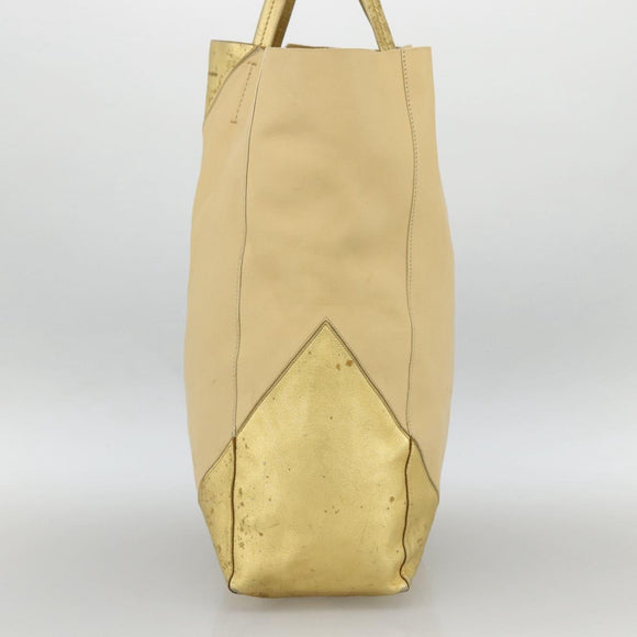 CELINE Tote Bag Leather Gold Auth 173800