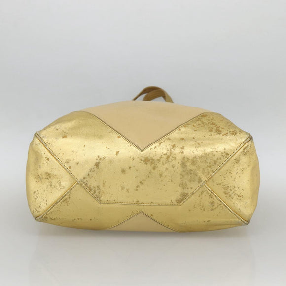 CELINE Tote Bag Leather Gold Auth 173800