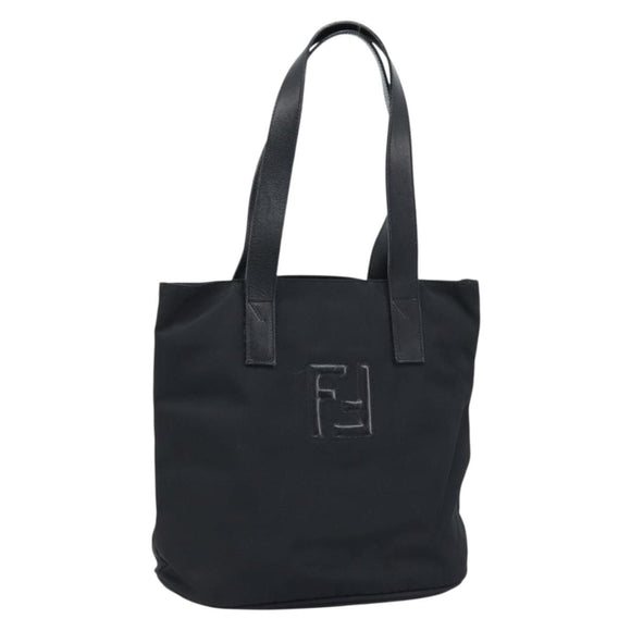 FENDI Tote Bag Nylon Black Silver Auth 173802